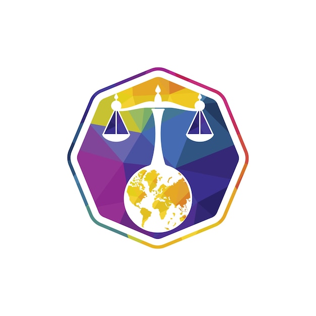 International tribunal and Supreme court logo concept Scales on globe icon design