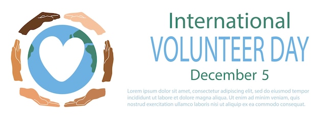 International volunteer day horizontal background vector illustration