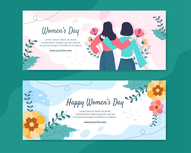 International Women Day Horizontal Banner Template Flat Cartoon Background Vector Illustration