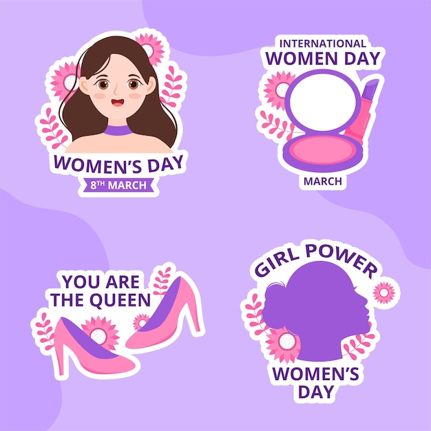 International Women Day Label Flat Cartoon Hand Drawn Templates Illustration