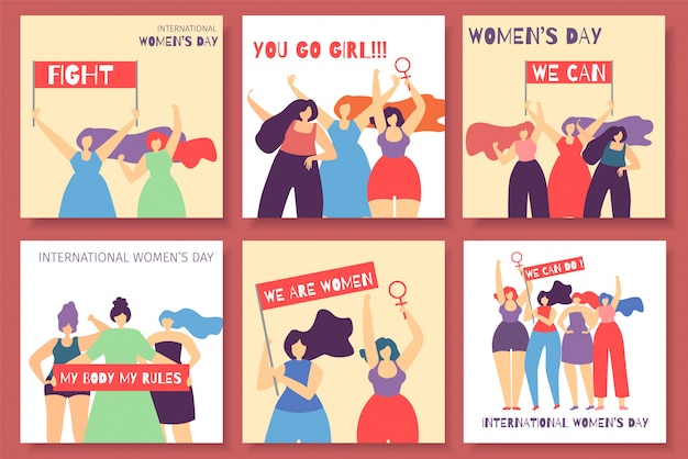 International Women Day Motivate Feminist Card Set