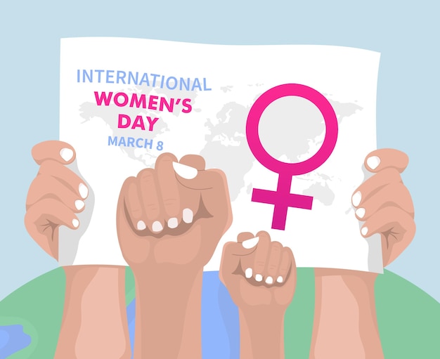 International women day vector illustration with hand and women symbol