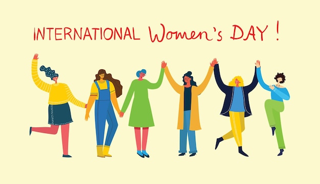 International women's day. Diverse international and interracial group of standing women.