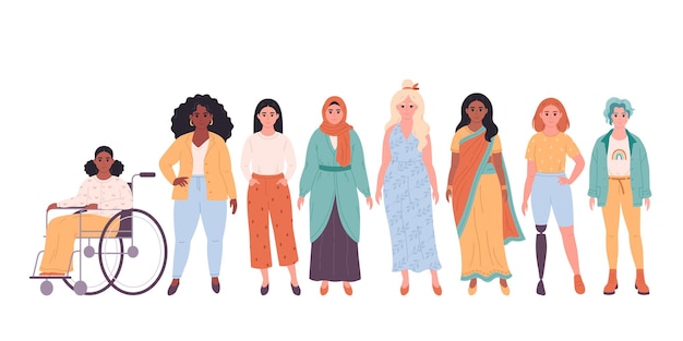 international Women's Day. Feminist, women equality. Women of different races, nationalities