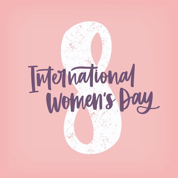 International Women's Day hand lettering against figure eight on pink