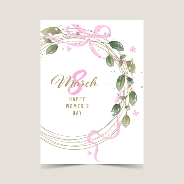 International women's day. Set of greeting cards in rustic style. Greenery watercolor template