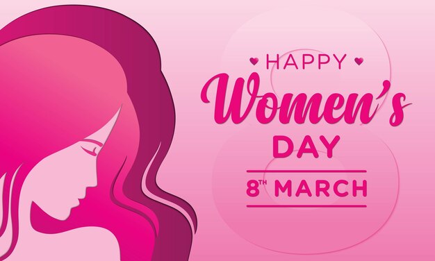 international women's day side view in paper cut style. vector template illustration