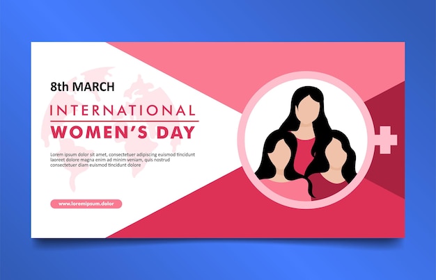 International women's day social media banner with Simple flat pink color design