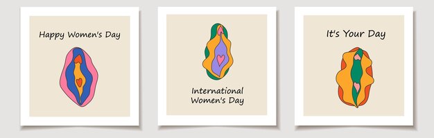 Vector international women039s day a set of greeting cards with with different type of female labia