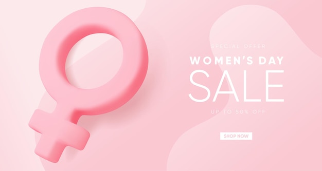 International Womens day banner design 8 march background with 3d woman sign on pink background