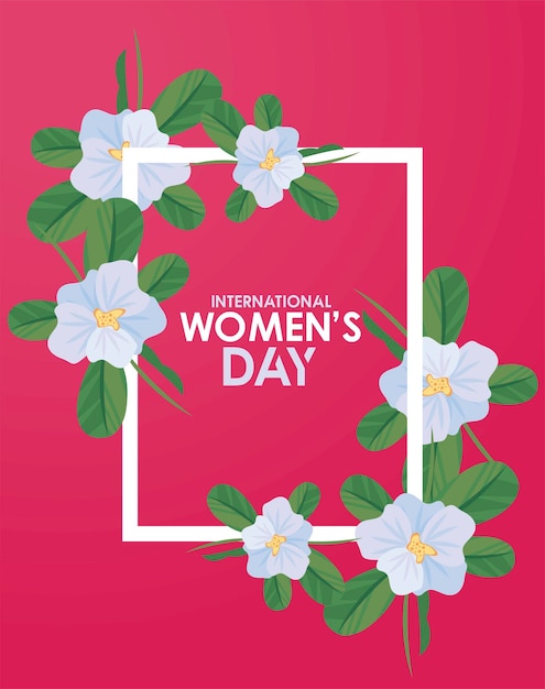 International womens day celebration poster with lettering in floral square frame  illustration 