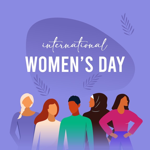 International Womens Day Vector illustration of five happy smiling diverse women standing together