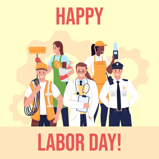 Vector international workers day social media post mockup. happy labor day phrase. web banner design template. labor movement booster, content layout with inscription. poster, print ads and flat illustration