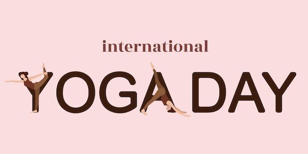 International yoga day 21 June banner or poster with woman Flat style