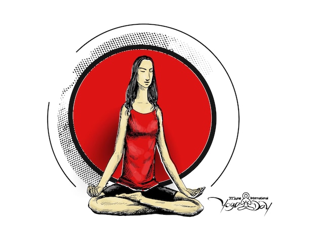 International Yoga Day 21 June Young Woman Meditates Abstract Post Ad Banner Vector illustration