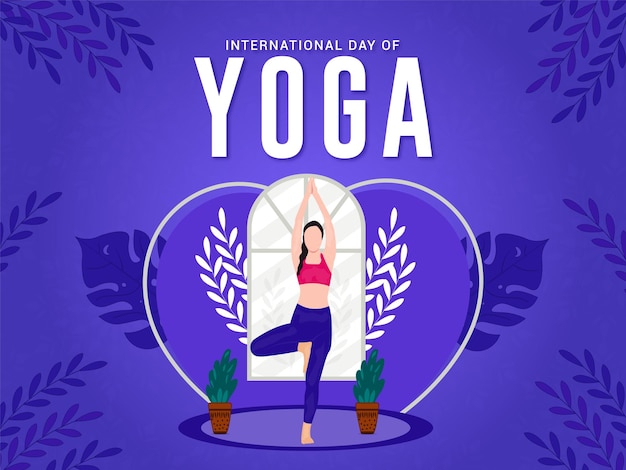 International yoga day vector illustration banner with woman meditation design