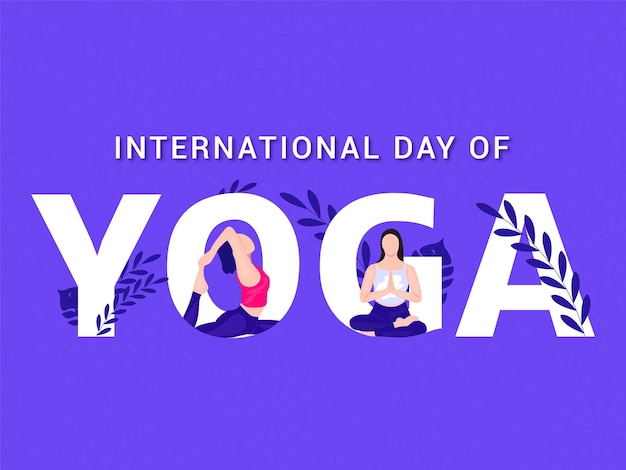 International yoga day vector illustration banner with woman meditation design