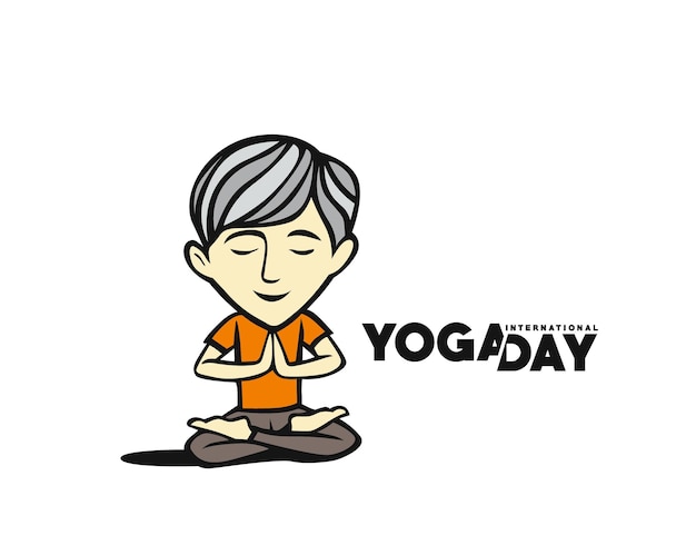 International Yoga Day Young Man Meditates Character Vector illustration