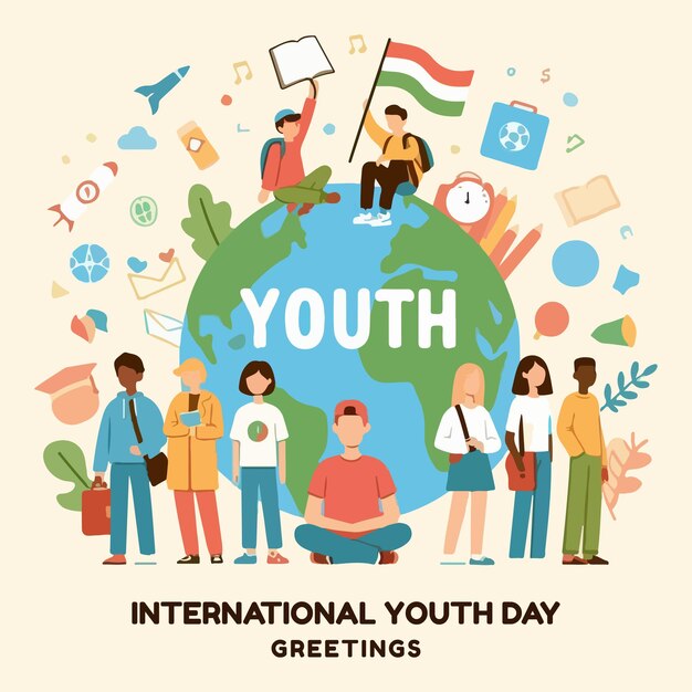 Vector international youth day greeting vector with cream background