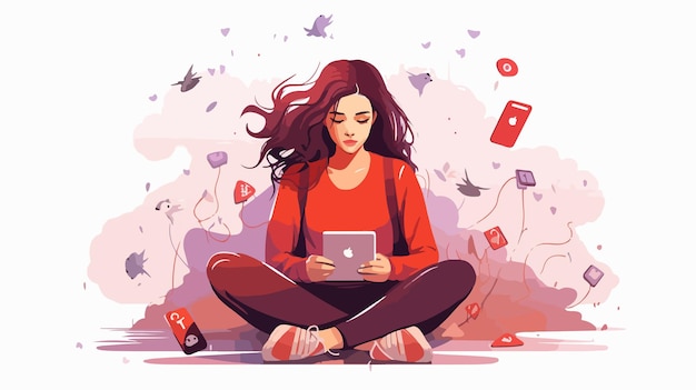 Vector internet addiction and digital overload concept