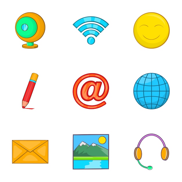 Internet icons set, cartoon style