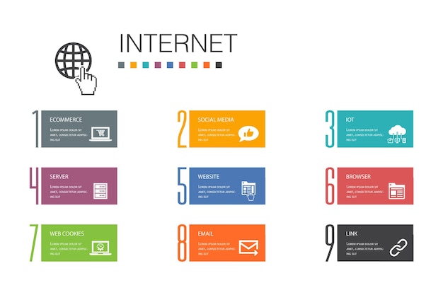 Vector internet infographic 10 option line concept.ecommerce, social media, website, email simple icons