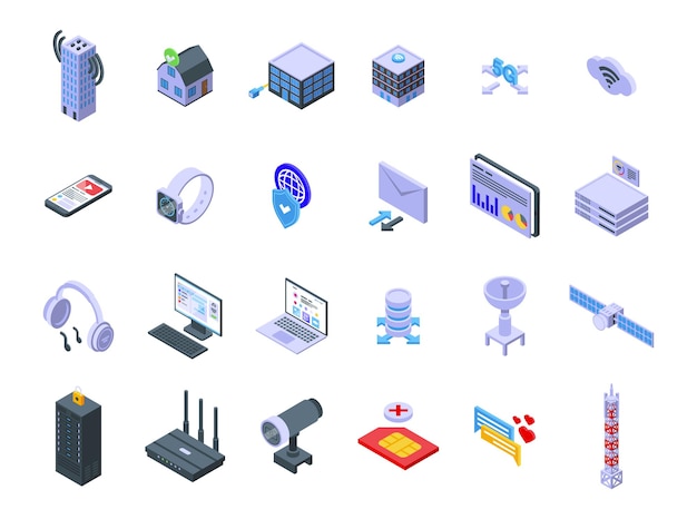 Internet provider icons set isometric vector. Host service. Data server