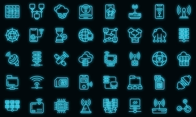 Internet provider icons set vector neon