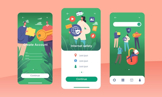 Internet Safety Mobile App Page Onboard Screen Template Computer Security Privacy Data Protection Concept