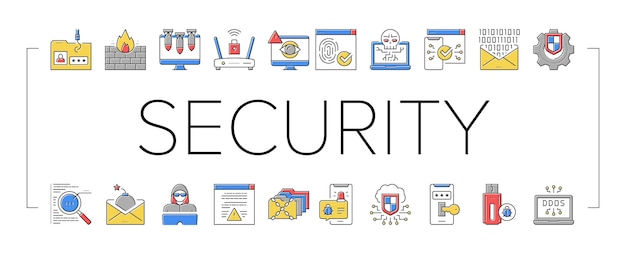 Internet security collection icons set vector