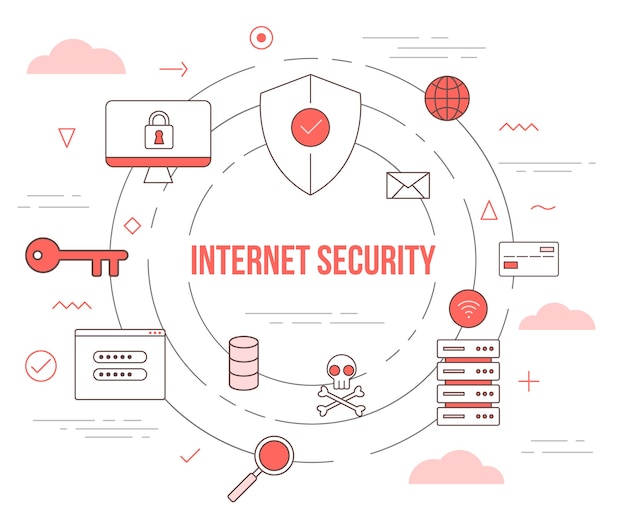 Internet security technology concept with illustration set template  with modern orange color style 