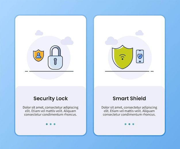 Internet security with security lock and smart shield onboarding template for mobile ui app design