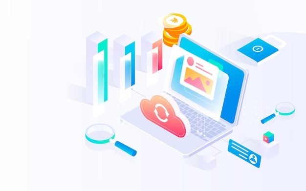 Internet server data security, technology isometric vector illustration