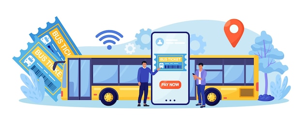 Internet service for book and buy bus ticket Travel and tourism concept Tourist planning trip online Passengers buying tickets for bus in mobile app