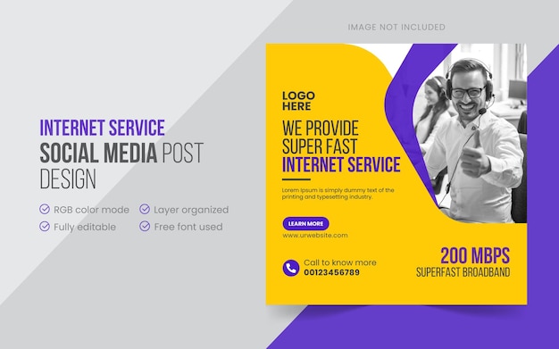 Internet service social media post or promotional web banner design template premium vector