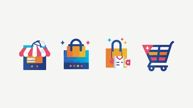 Internet Shopping Icons Flat Vector Isolated Image