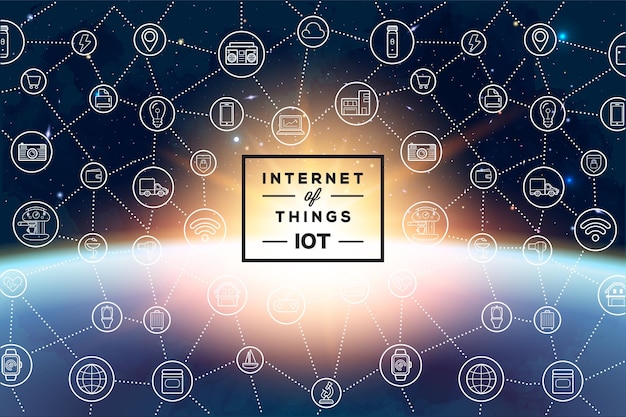 Internet of things IOT Devices and connectivity concepts Cloud center Above the planet Earth