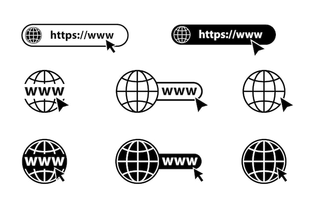 Internet. Www icon. Web site icon. Go to Website. Set of website or internet vector icon for apps and websites. Internet icons. Www with cursor.