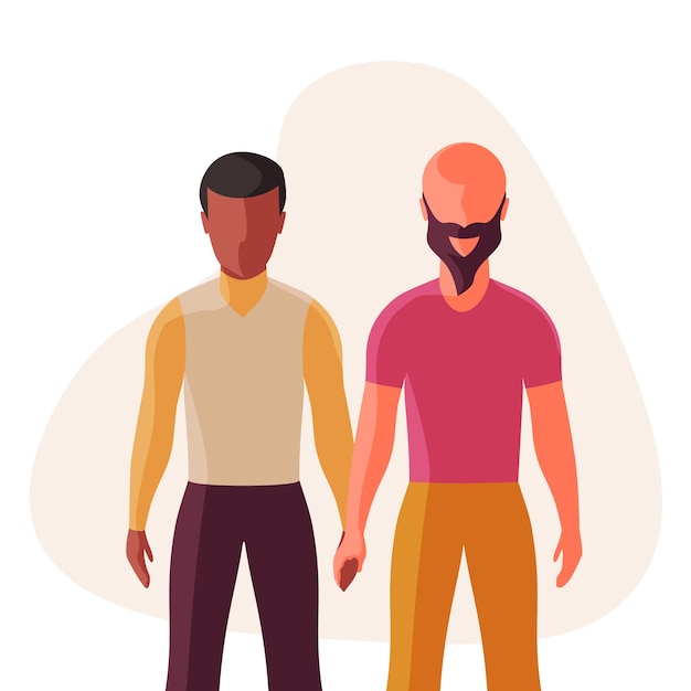 Vector interracial homosexual couple together lgbt marriage concept