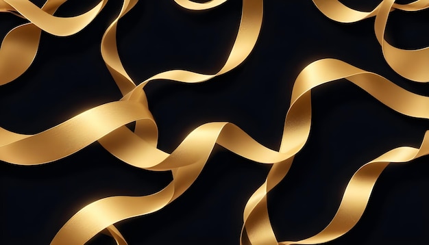 Vector intertwined golden ribbons form an elegant and luxurious abstract design against a black background