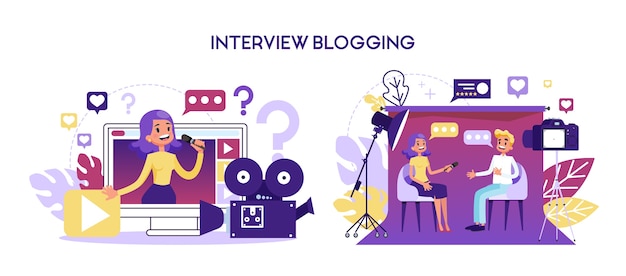 Interview blog concept. Journalist is taking interview