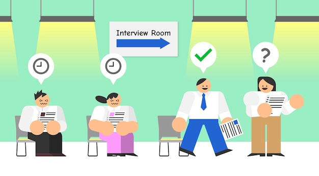 Interview Waiting Room Flat Design Character Illustration