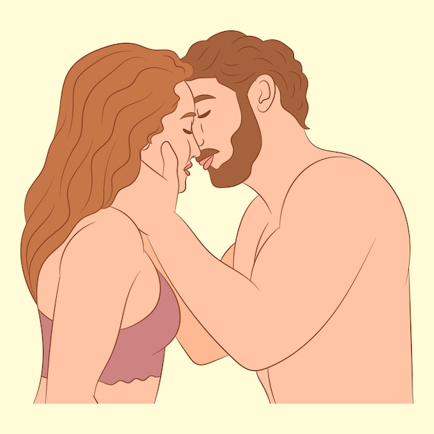 Vector intimate young couple hugging and kissing