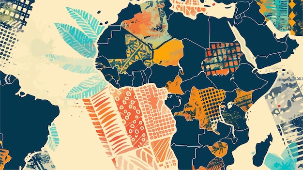 Vector intricate africa patterned map with tribal traditional banner