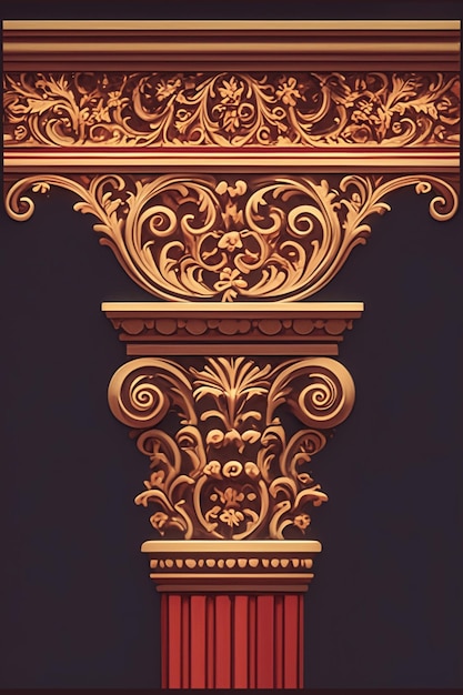 Vector intricate carvings on temple wooden columns