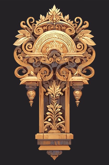 Vector intricate carvings on temple wooden columns