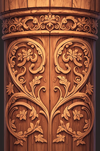 Vector intricate carvings on temple wooden columns