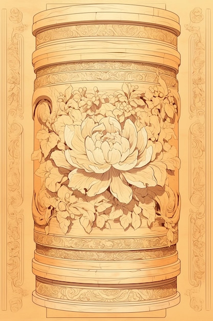 Vector intricate carvings on temple wooden columns