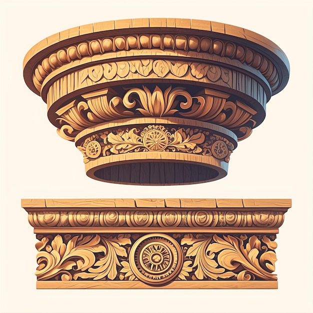 Vector intricate carvings on temple wooden columns