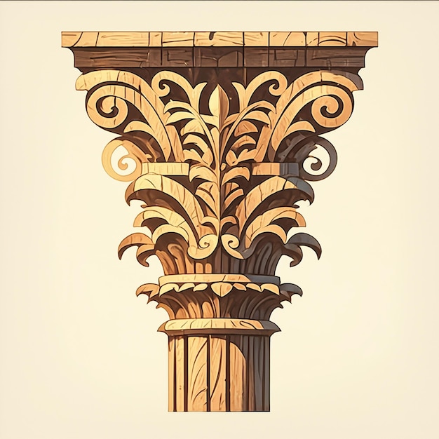 Vector intricate carvings on temple wooden columns